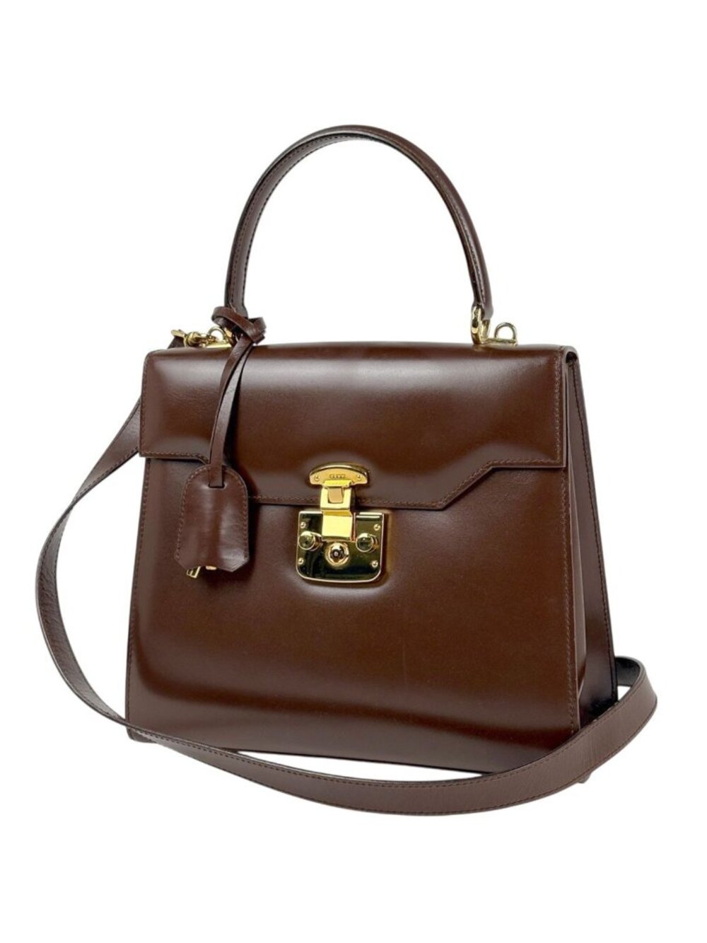Gucci Ladylock Handbag 2-Way Leather Brown